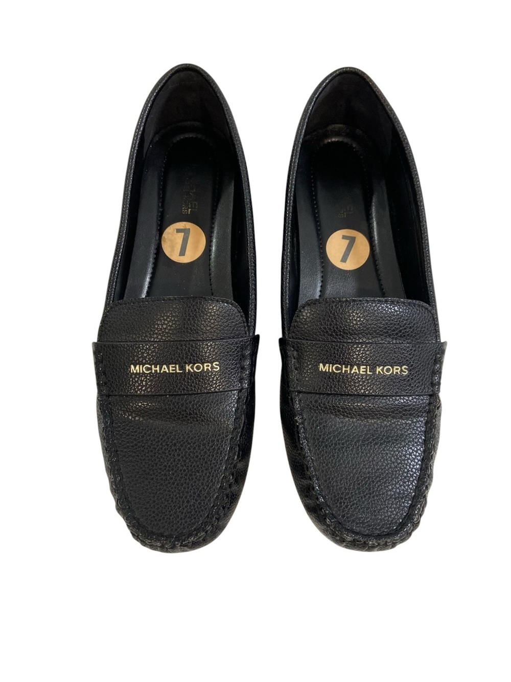 Michael Kors Black Driving Loafers Women’s Size 7 Gold Logo Slip-On Flats Quiet